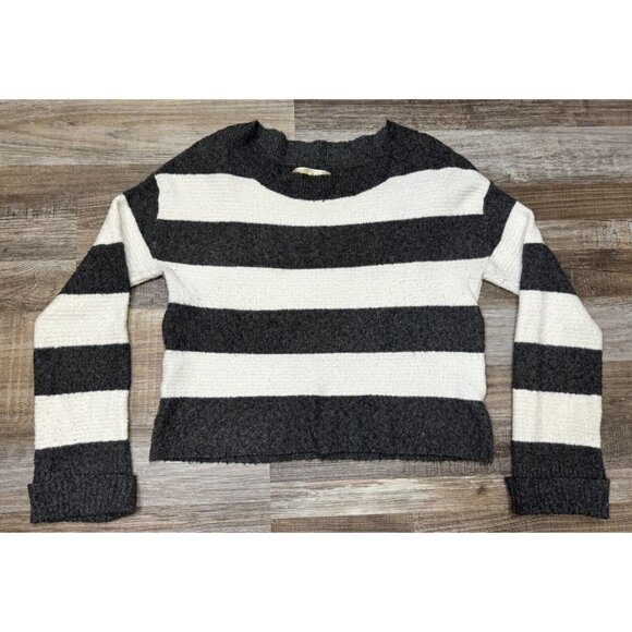 Kaisely Womens Dark Gray and Cream Striped Sweater Long Sleeve Ribbed Medium - Picture 5 of 14